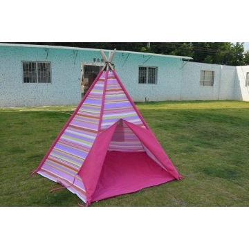 条纹帆布圆锥形帐篷和木杆儿童帐篷