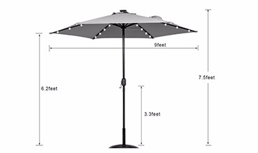 LED light solar power garden umbrella size