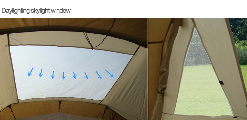 Two Rooms Hiking Tunnel Tent skylight