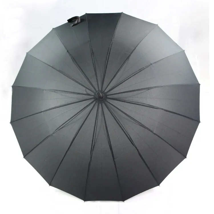 Black 16 Ribs Long Shaft Men Umbrella