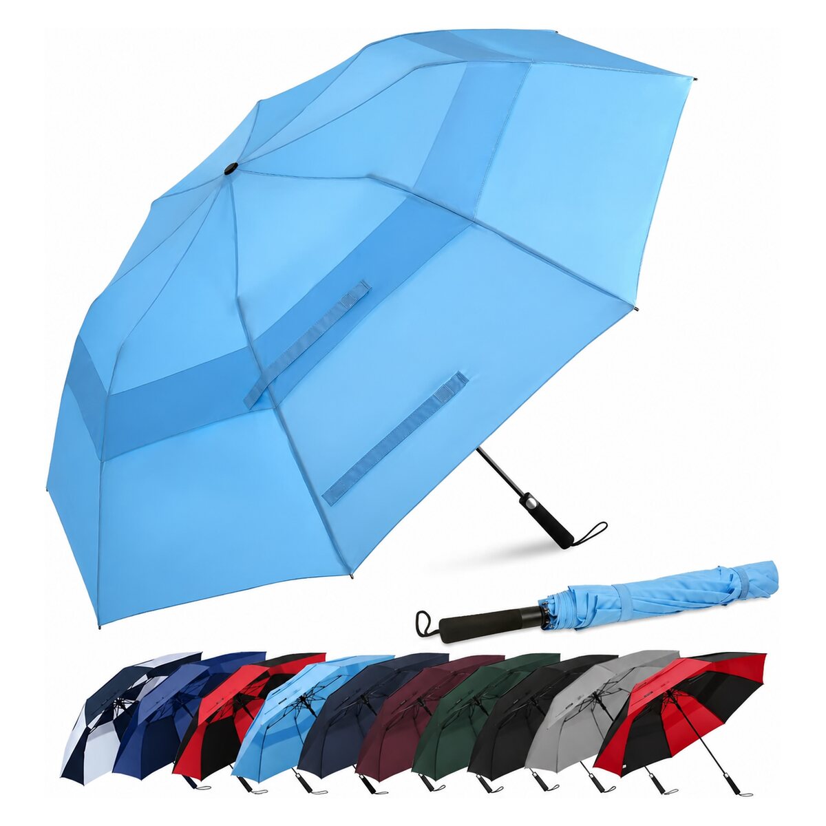 Custom 62-Inch Foldable Vented Golf Umbrella Custom 62-Inch Foldable Vented Golf Umbrella