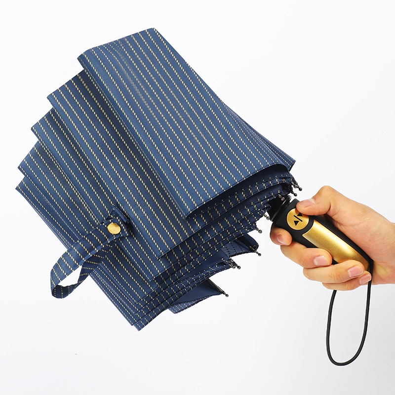 Large 10-Rib Fully Automatic Striped Folding Umbrella Large 10-Rib Fully Automatic Striped Folding Umbrella